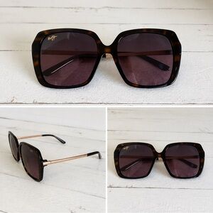 Maui Jim Tortoiseshell Square Sunglasses with Brown Lenses and Gold Temples